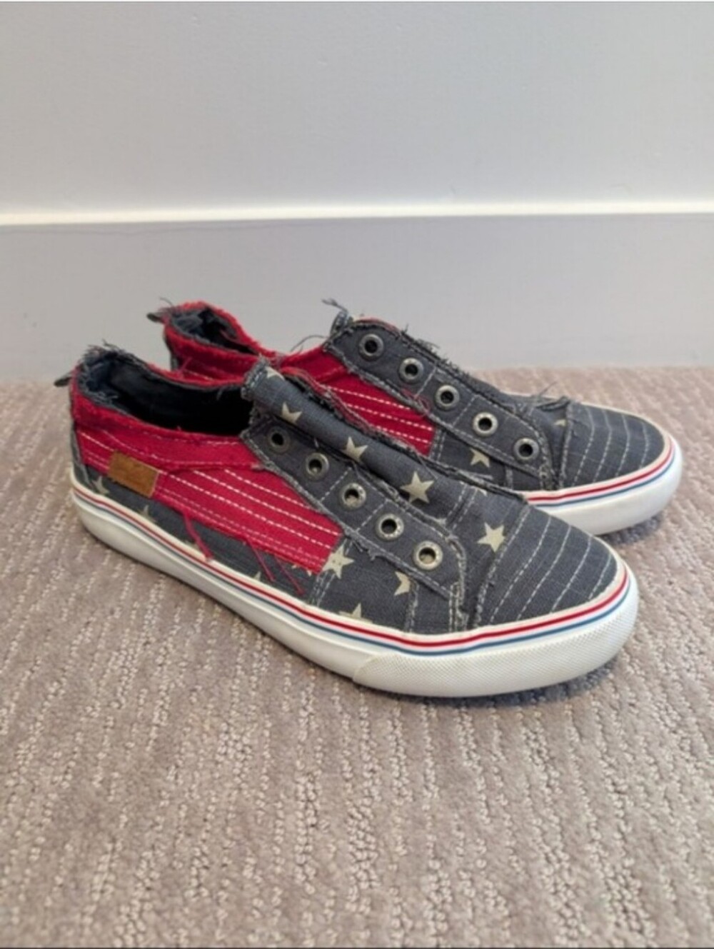 Women's Patriotic Stars and Stripes Blowfish Malibu Canvas Slip On Sneakers